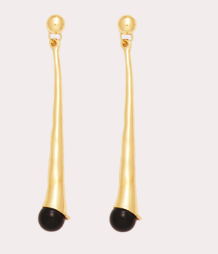 Drop Cone Stone Earrings in Gold/Black