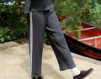 Thermal Crop Stripe Pant in Charcoal Grey