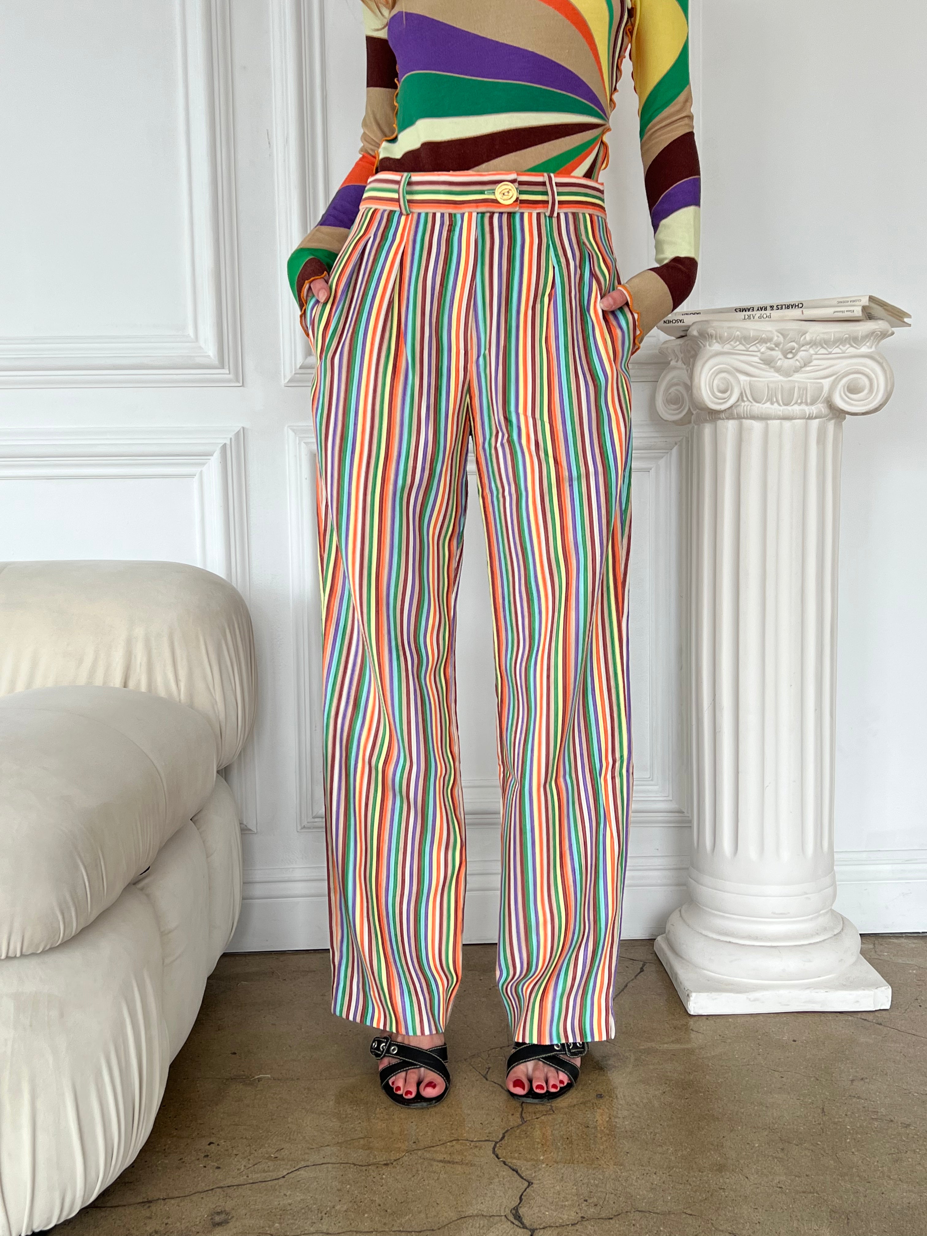 Lula Multicolor Striped Pleated Corduroy Pants – Isalis